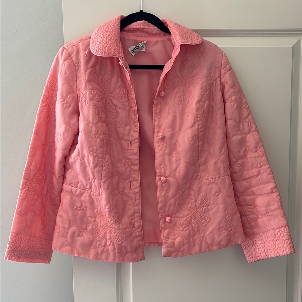 Vintage Nordstrom Pink Quilted Floral-Embossed Jacket